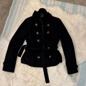 Grass Collection Black Double-Breasted short Trench Coat